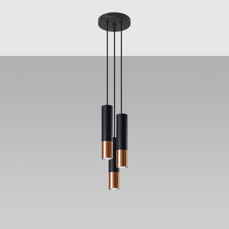 Delina 3 - Light Cylinder Pendant, Black/Gold