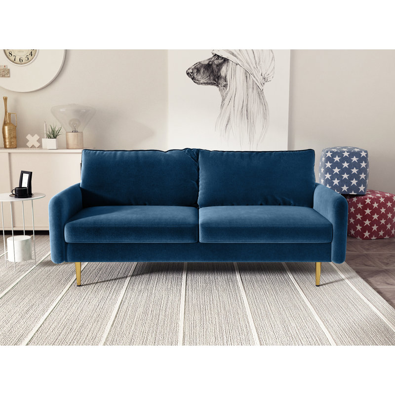 Canapé 70 po, Velours bleu prussien