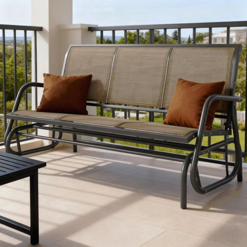 Balancelle de véranda avec 3 sièges, banc de patio extérieur pour 3 personnes, tissu en filet respirant, structure en métal