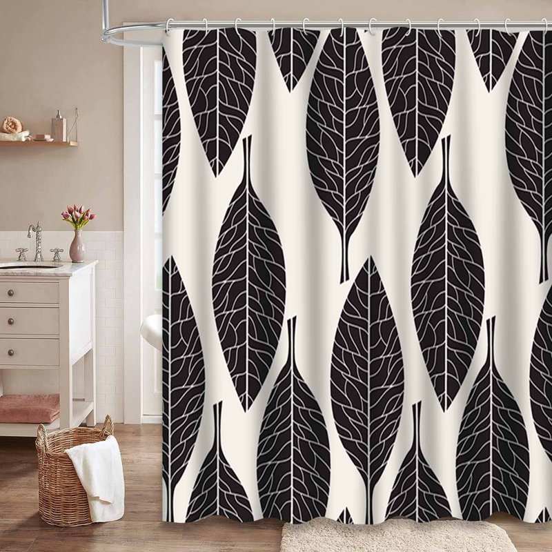Rideau de douche imperméable à motif floral noir rétro avec 12 crochets, L 72 po x l 84 po