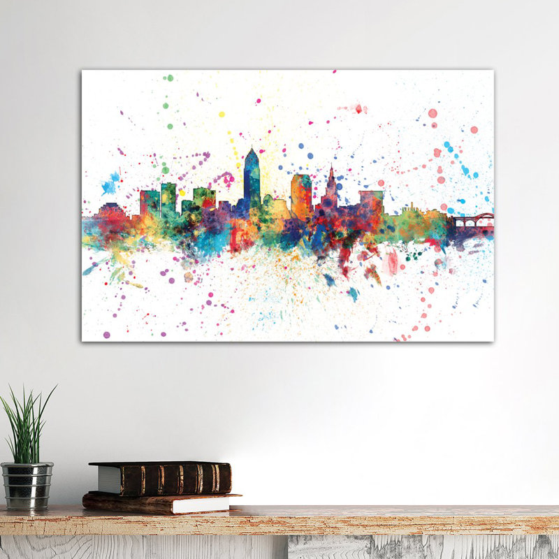 "Cleveland, Ohio, USA" par Michael Tompsett - reproduction d'art sur toile, H 18 po x l 26 po x P 1,5 po, Toile tendue