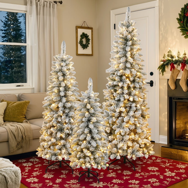  Ensemble de 3 arbres de Noël artificiels en flocons, comprenant des arbres à neige de 4 pi 5 pi et 6 pi pour la décoration des Fêtes, vert et blanc