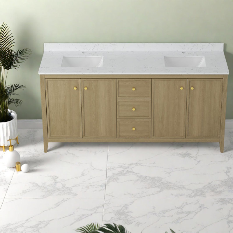 Meuble-lavabo moderne en bois avec double lavabo et rangement pour la maison