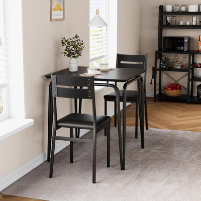 Small Dining Table Set for 2, 3 Piece Kitchen Table and Chairs Set, Square Dinette Set with Cushioned Chairs, Compact Breakfast Nook Table for Small Spaces, Apartment Dining Room Furniture, Black