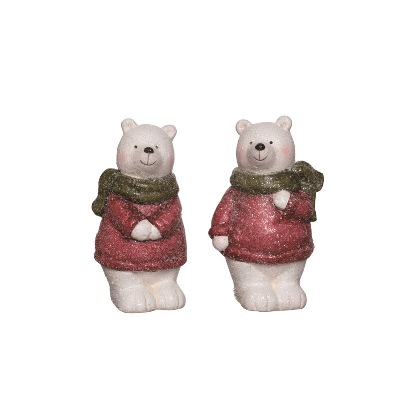  Ensemble de 2 décorations de Noël en forme d'ours polaire en céramique scintillante