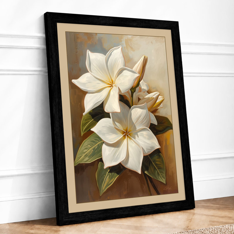 White Magnolia Blooms Botanical - Print, A1 - 84.1 x 59.4 cm, Black