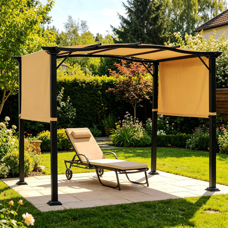 Auvent rétractable pour la cour arrière, abri de jardin extérieur avec abri de soleil et structure en acier 8 pi x 10 pi