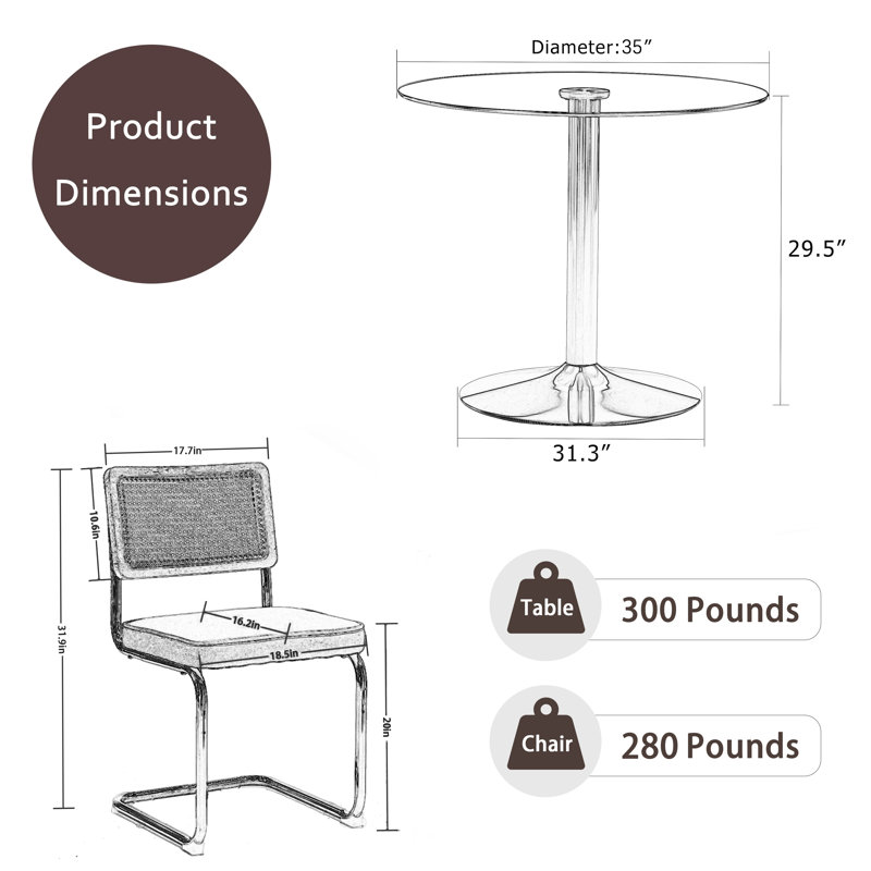 3-Piece Round Glass Dining Table Set