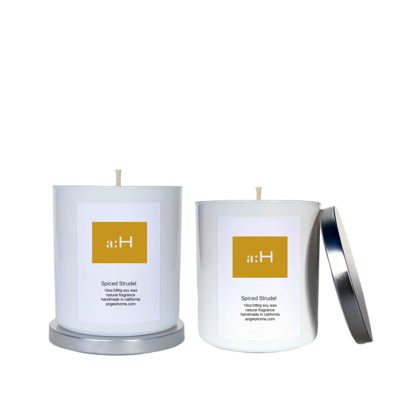 A: H bougie parfumée Strudel avec support en verre, 2