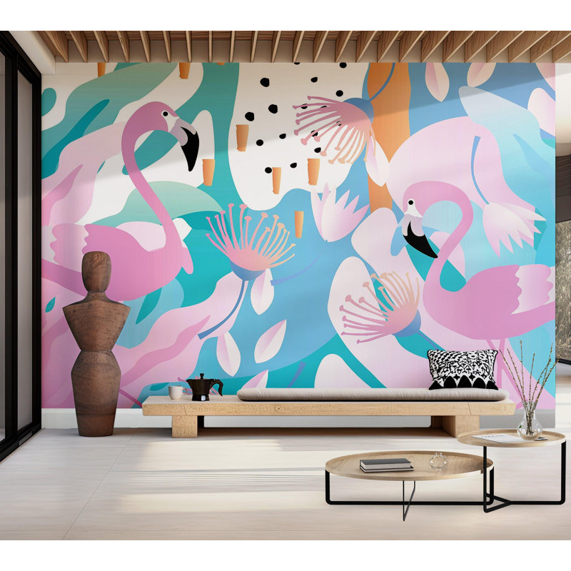 Premium Wallpaper Wall Mural - Flamingo Paradise, 108" L x 150" W