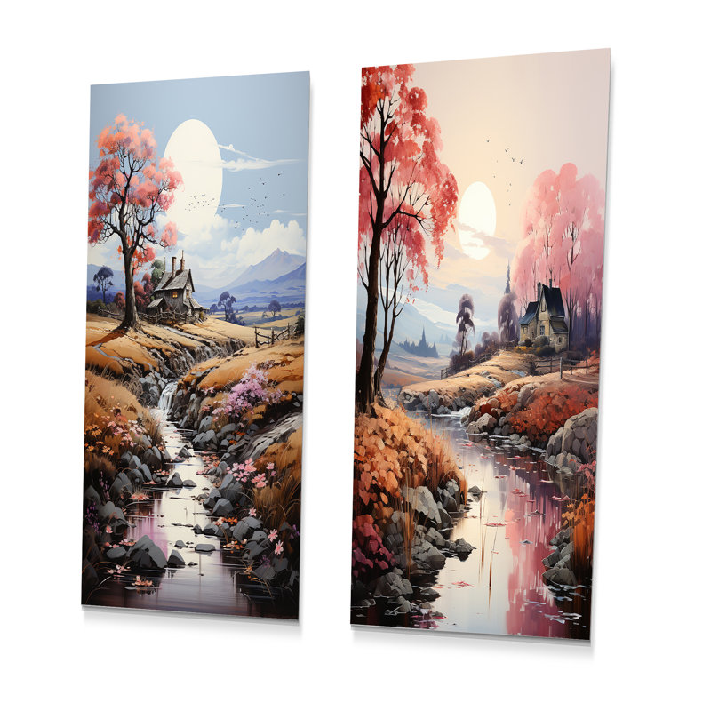 «Countryside Mystic River Dreams» - ensemble de 2 reproductions d'art en métal, H 28 po x l 24 po