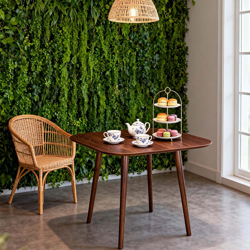 Modern Square Dining Table With Tapered Splayed Legs, Dark Walnut