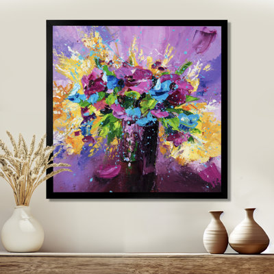 " Bright Bouquet Of Spring Flowers On A Purple Background "