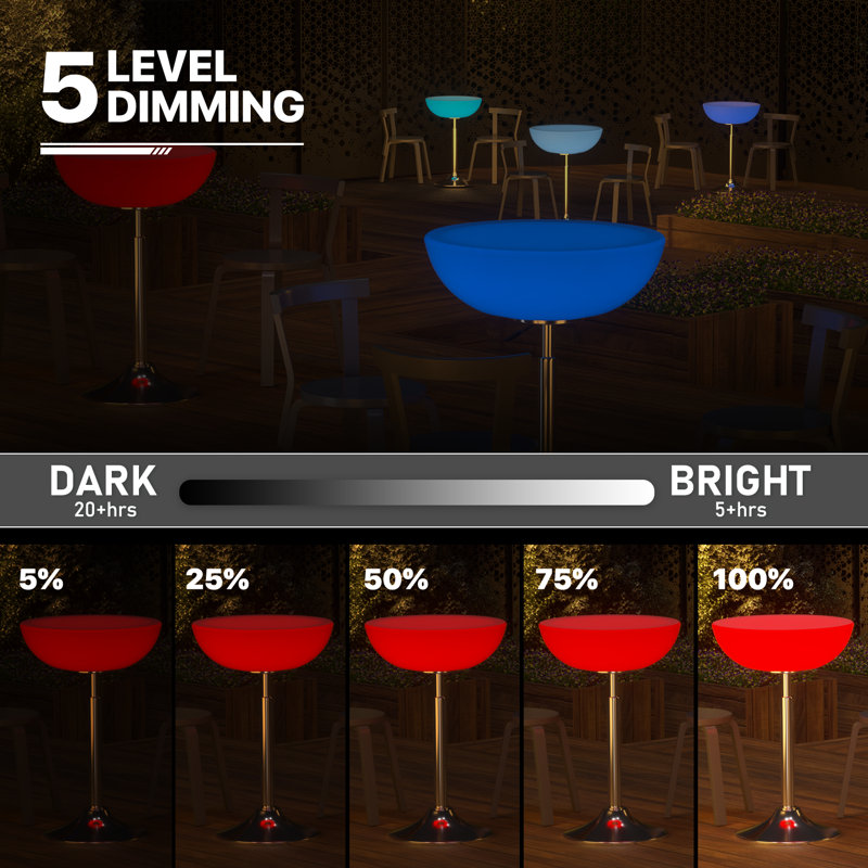 Cleethorpes Outdoor LED Rechargeable Light Up Bar Table Pub Table Adjustable Height w/Remote