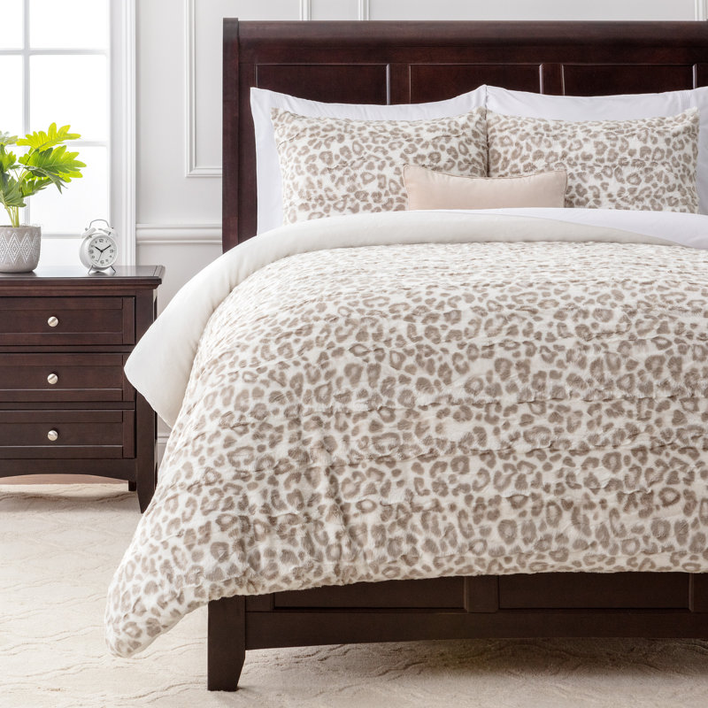 Twin Leopard Print Faux Fur Flannel Duvet Cover Set