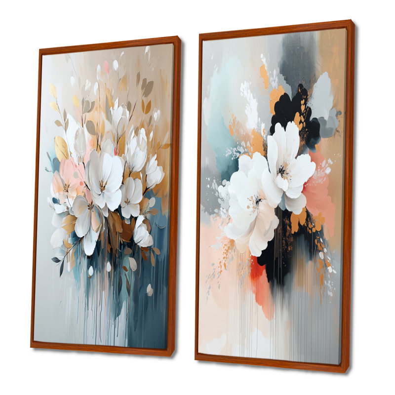 «White Brushstroke», peinture abstraite florale I - coquelicots, ensemble de 2 pièces d'art mural, H 28 po x l 24 po