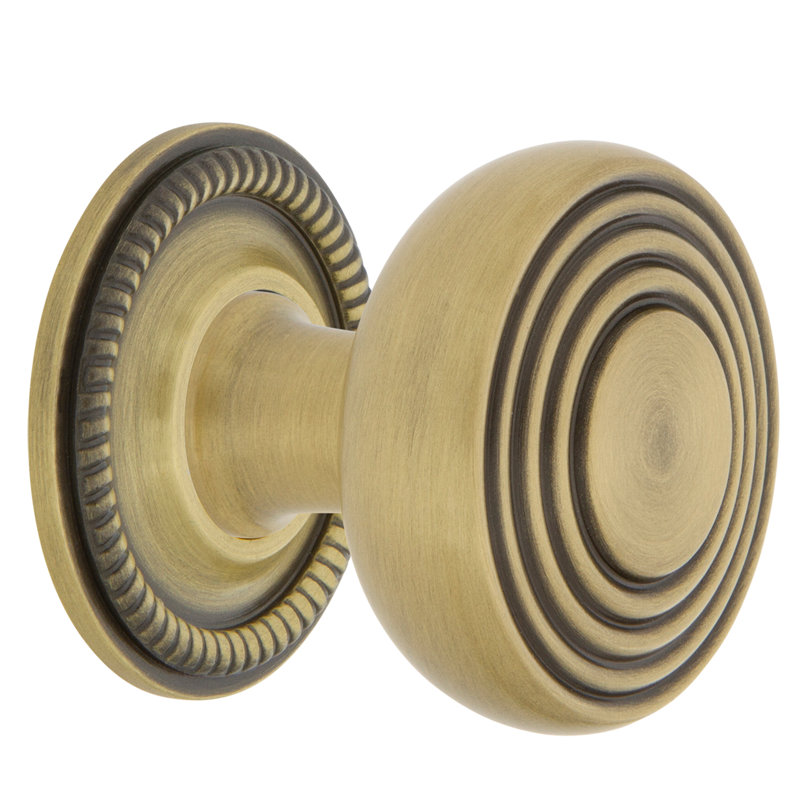 Deco 1 3/8" Diameter Round Knob, Antique Brass