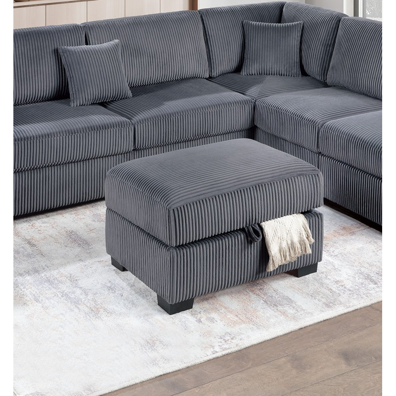 Canapé d'angle en velours côtelé en forme de L avec méridienne réversible et pouf de rangement