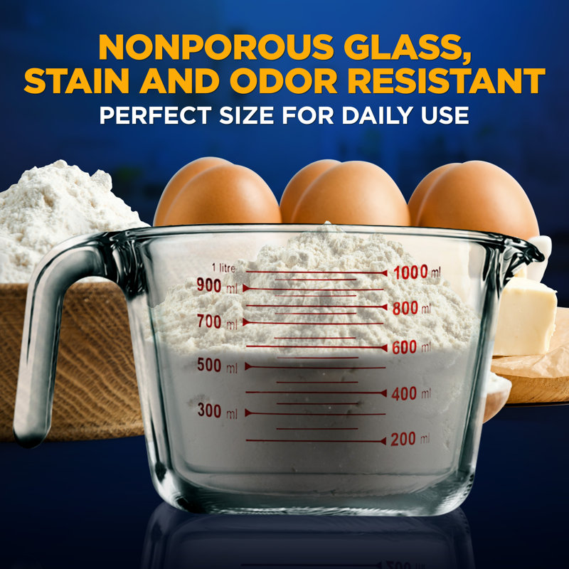 NutriChef 34.48 oz Clear Glass Measuring Cup with Handle