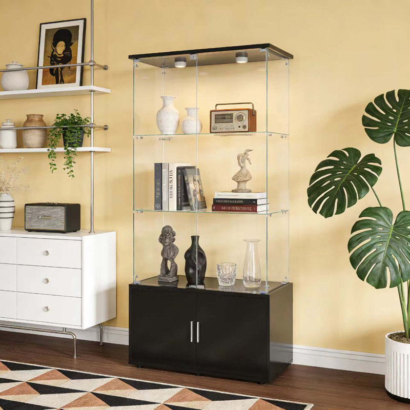 Vitrine en verre trempé avec éclairage télécommandé et pieds réglables