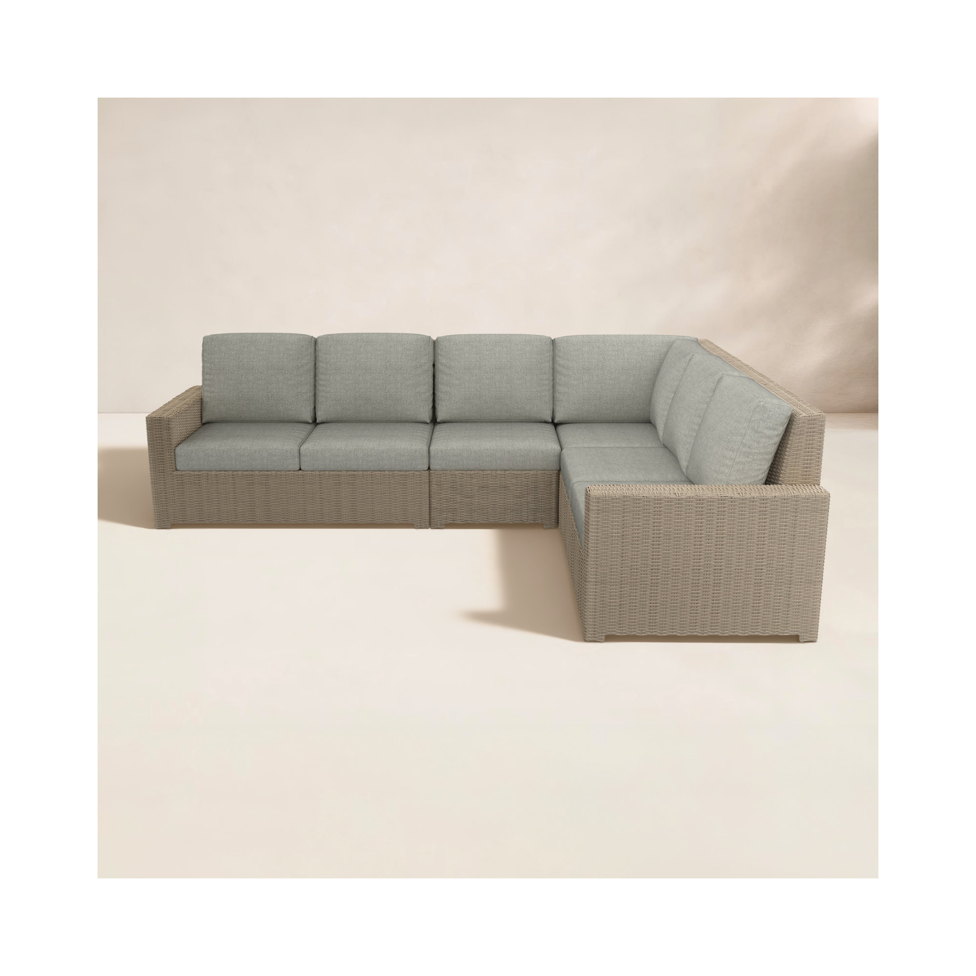 Henri 116" Wide Outdoor L-Shaped Patio Sectional with Cushions, Sunbrella Canvas Granite