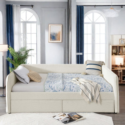 Daybed With Trundle Upholstered Tufted Sofa Bed, With Two Drawers, Queen Size, Boucle Fabric