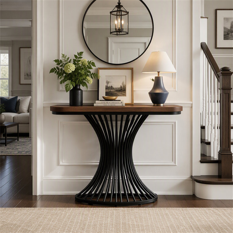 Console de 99 cm (39 pouces), table d'appoint pour canapé avec piètement géométrique en métal