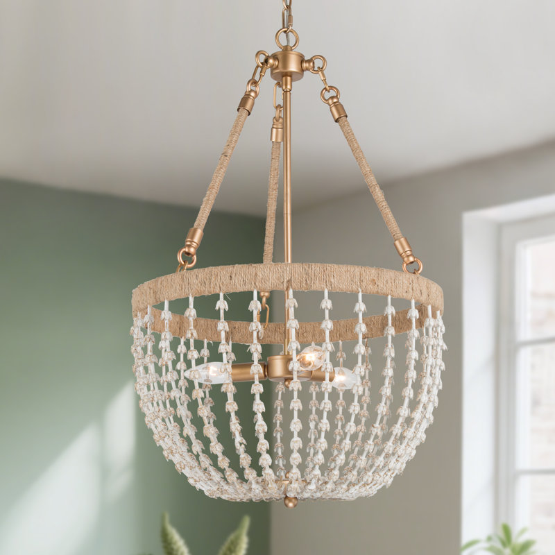 Dianthus Safford 3-Light Boho Unique Geometric Pendant With Rope Accent