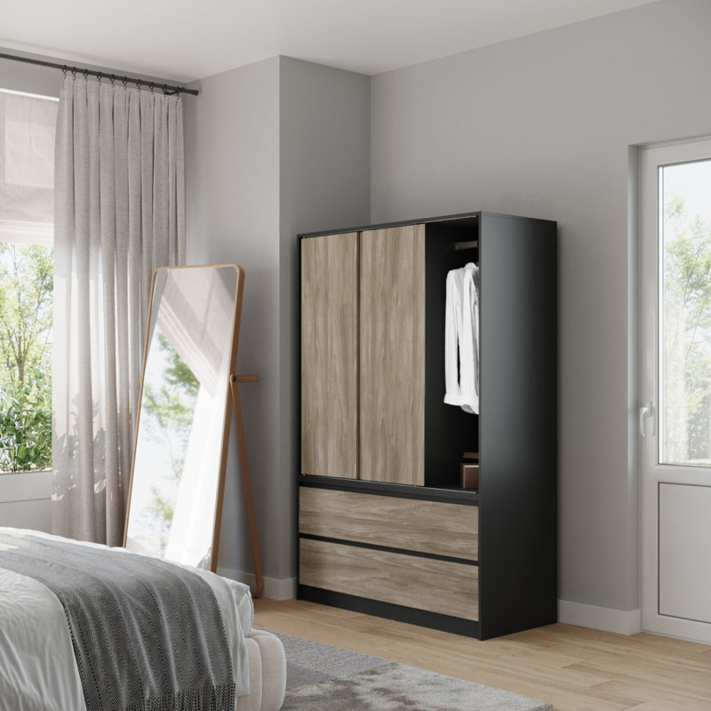 Manufactured Wood Wardrobe, Black/Oak
