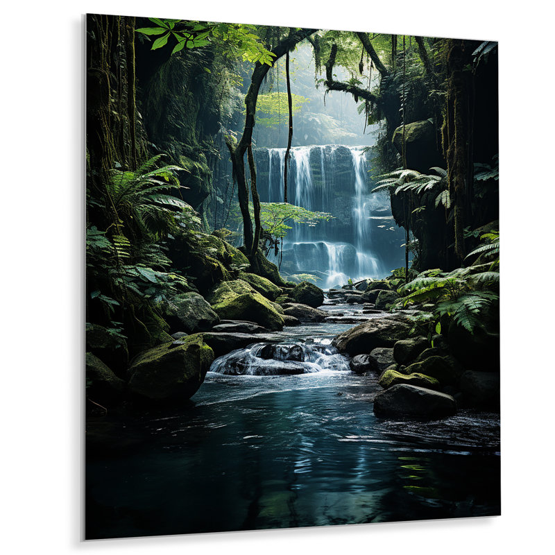 Cascade cachée Oasis I - décoration murale paysages en métal, H 20 po x l 12 po