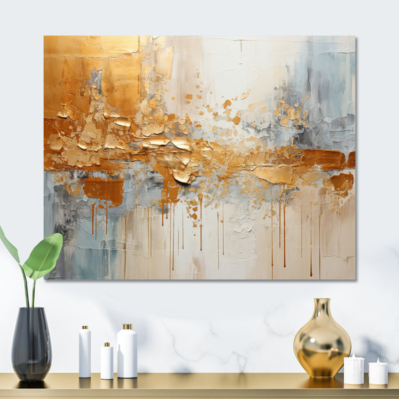 Golden Gleam I - Abstract Collages Metal Wall Decor, 12" H x 20" W