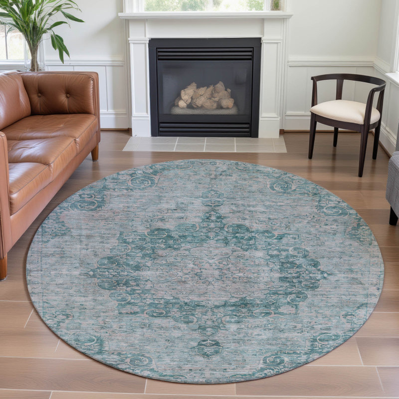 Premium Machine Washable Larock AMF1238 Global Rug, Round 8'