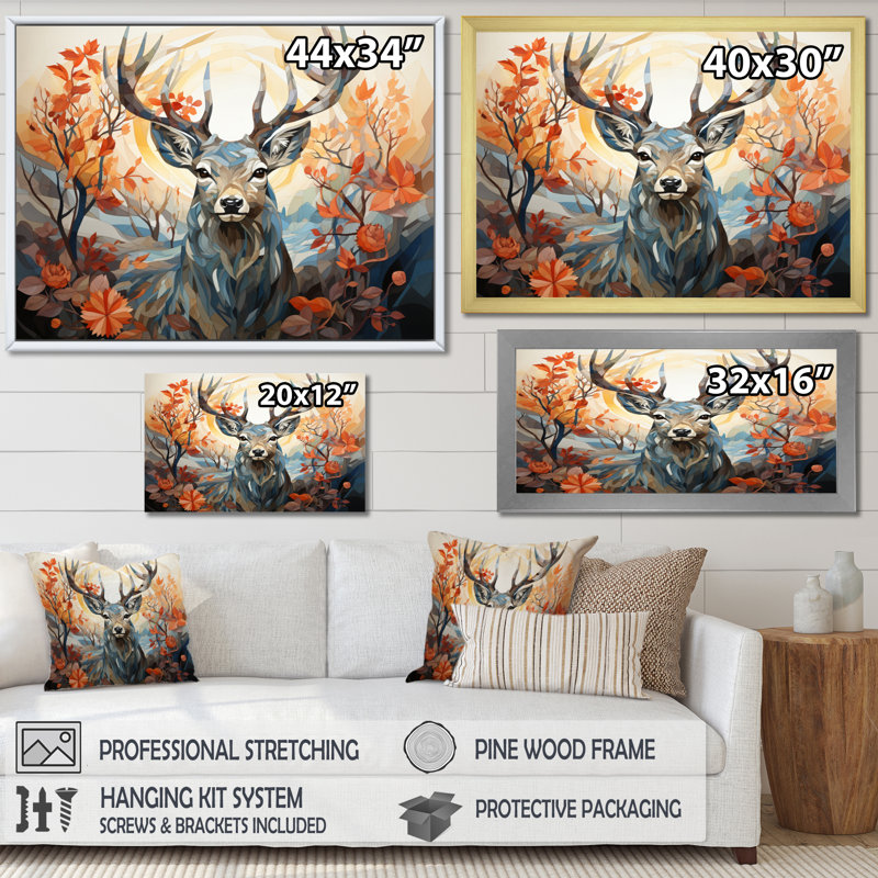 Cerf gracieux fauve géométrique II - impression, Toile tendue, H 34 po x l 44 po x P 1,5 po