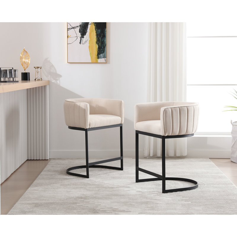 Tabouret de comptoir 24,5 po Naysharn, Lin beige, Black, 2