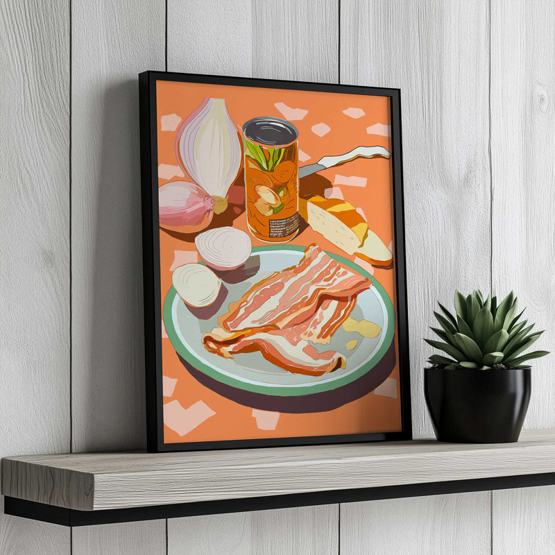 «Food Illustration / Plate with Bacon» par ThingDesign, L 18 po x H 24 po, Impression encadrée, Silver
