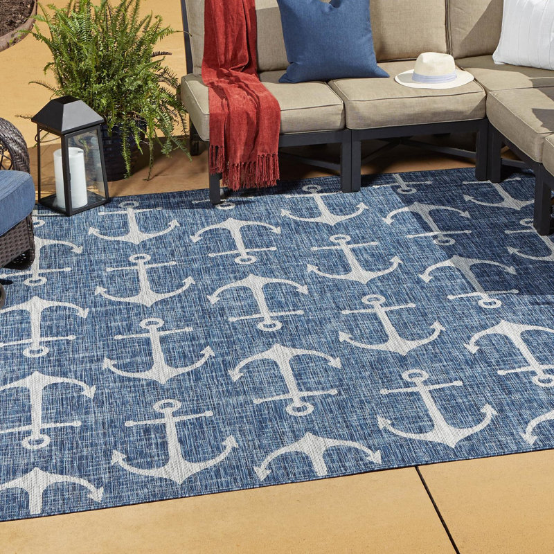 Glidden Blue Indoor/Outdoor Rug, Square 6'1"