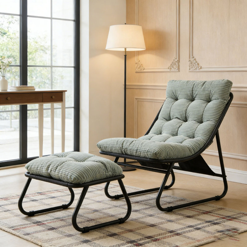 Chaise longue d'extérieur avec repose-pieds pour patio, Vert clair