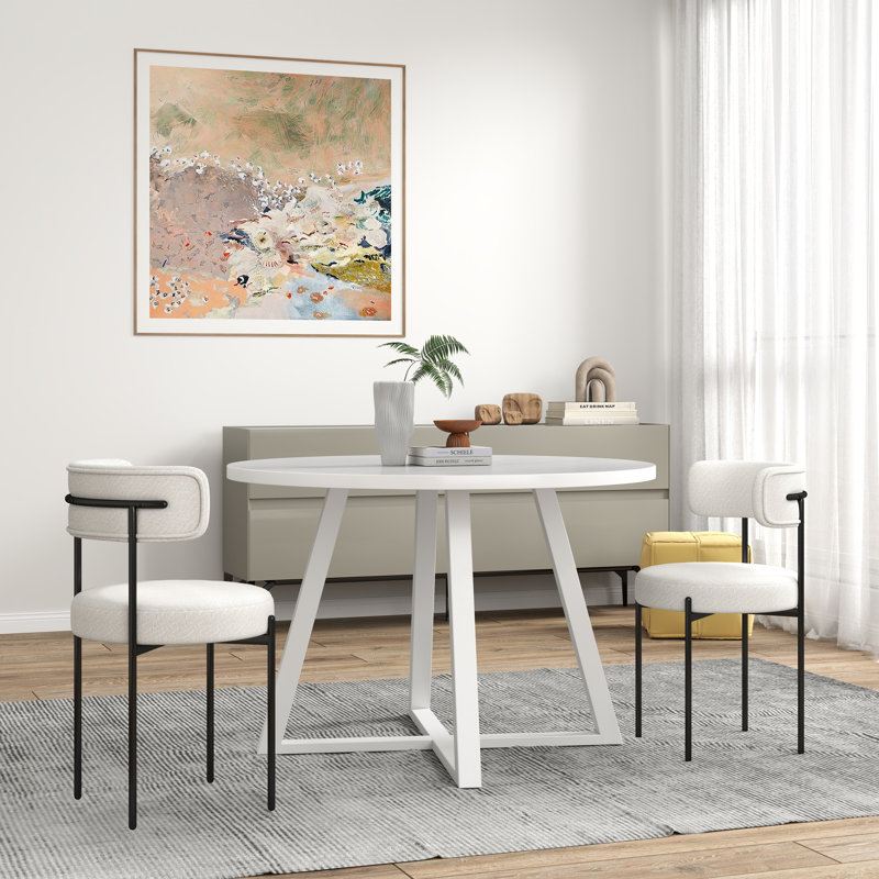 Saby 4 - Person Trestle Dining Set, White, 3