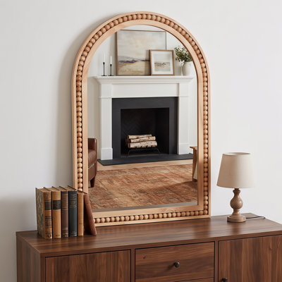 Miroir mural en bois naturel de 20 po x 30 po avec cadre en bois massif perlé et miroir rustique de style campagnard pour entrée, salle de bain et salon