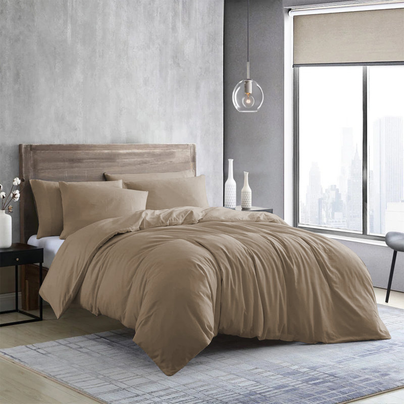 Edyson Microfiber Duvet Cover Set with Pillowcases Included, Kingsize - 2 Standard Pillowcases, Beige