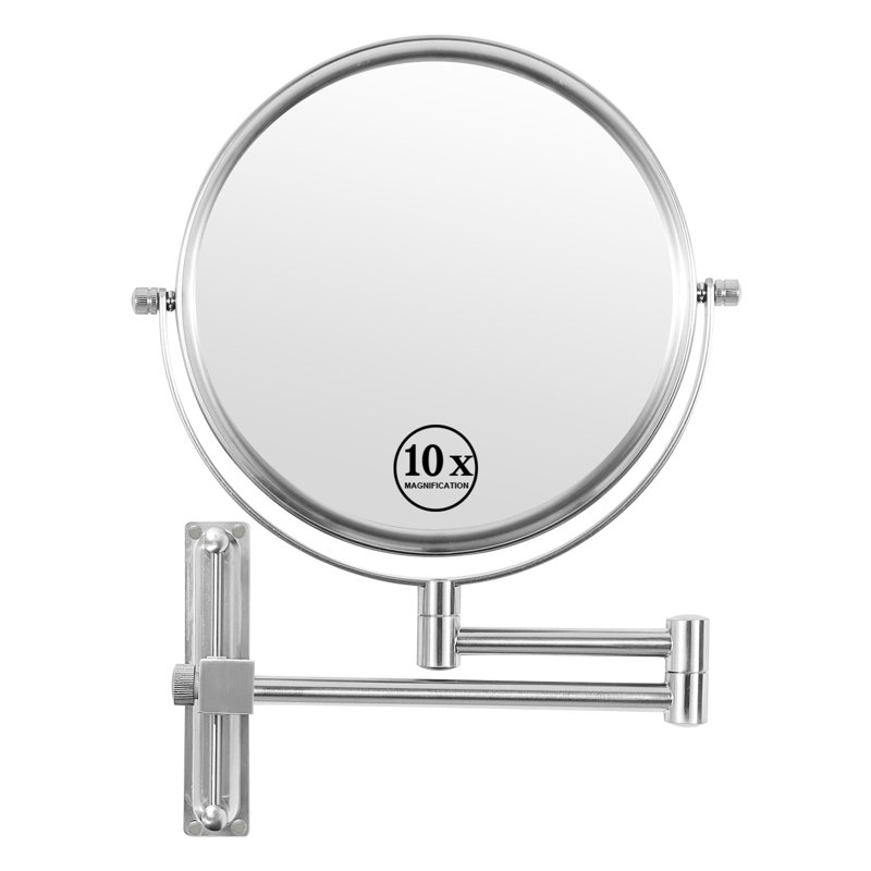 Ablie Wall Mounted Makeup Mirror 8-inch 1x/10x Double-Sided Magnifying, 360-Degree Free Rotation, Chrome