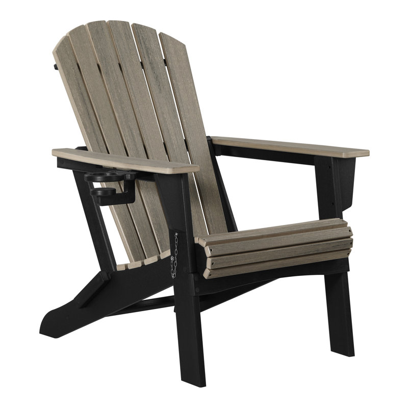 Folding Adirondack Chair, Black, Light Gray/Black