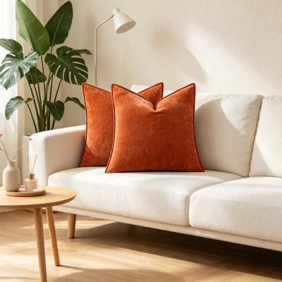 Chenille Velvet Pillow Covers 18x18 2pk Rust