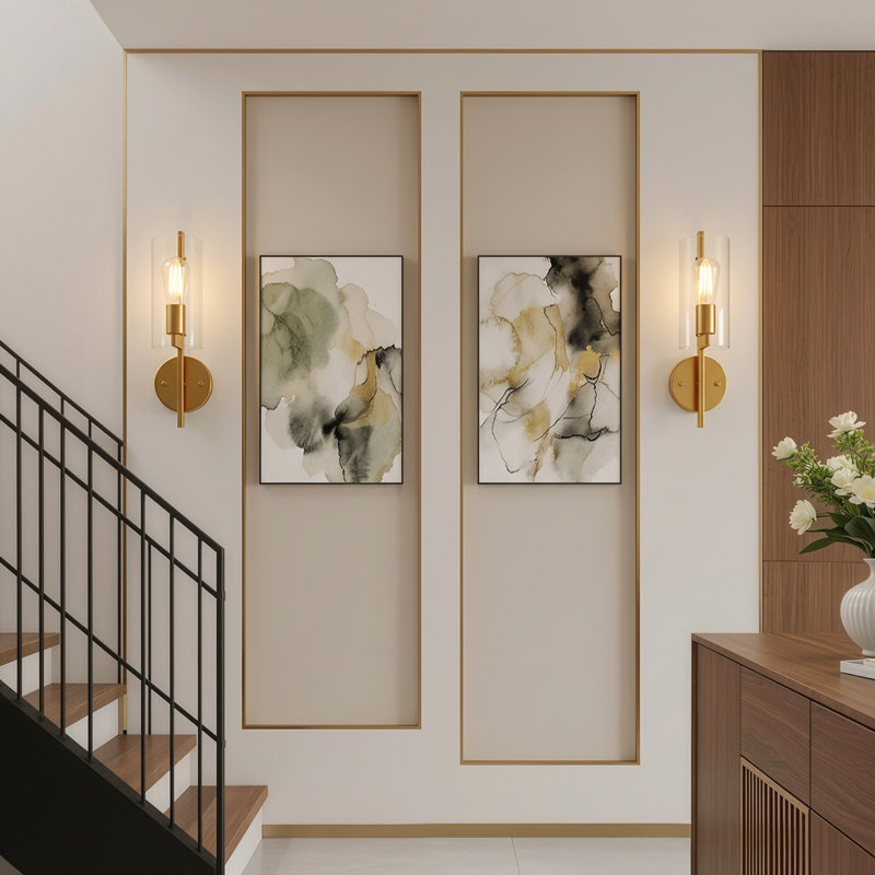 Armed Wall Sconces Light with Cylinder Glass Shade Wallchiere