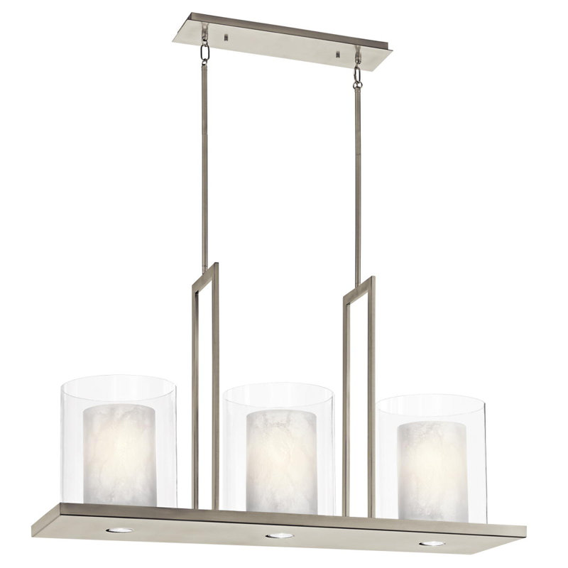 Luminaire suspendu linéaire à 3 lumières pour îlot de cuisine Viesville, H 23 po x l 11,5 po x P 40 po, Bronze vieilli