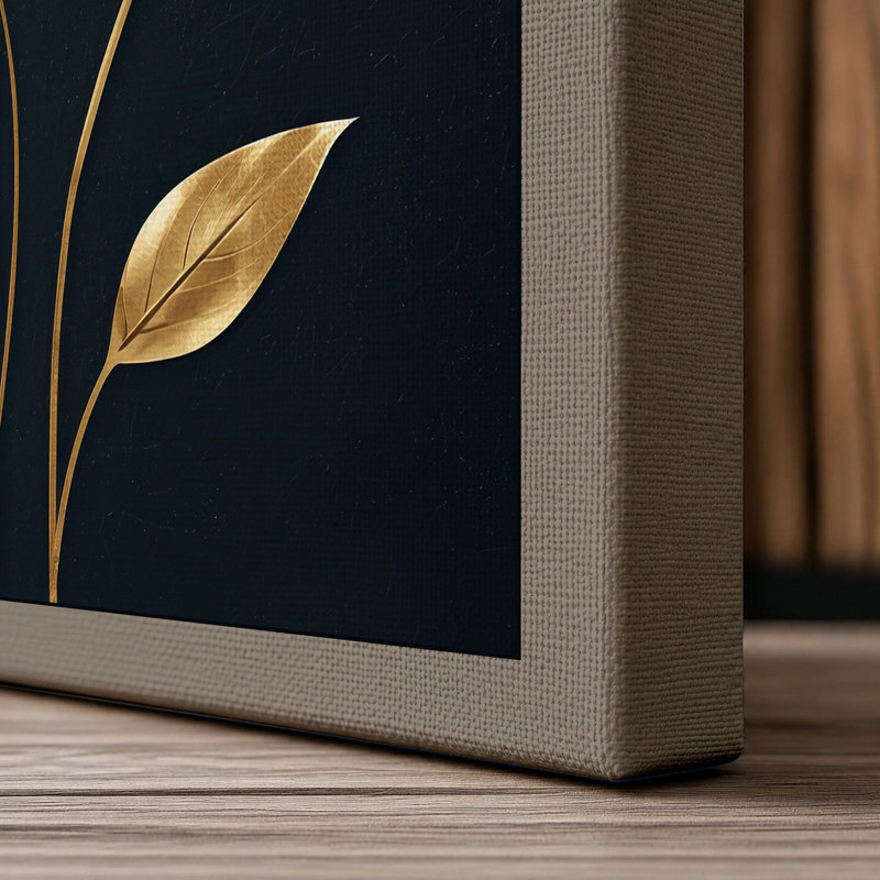 Golden Blooms Botanical 1 Piece Wrapped Canvas Wall Art, 24x16 - 61.0 x 40.6 cm, Taupe Border