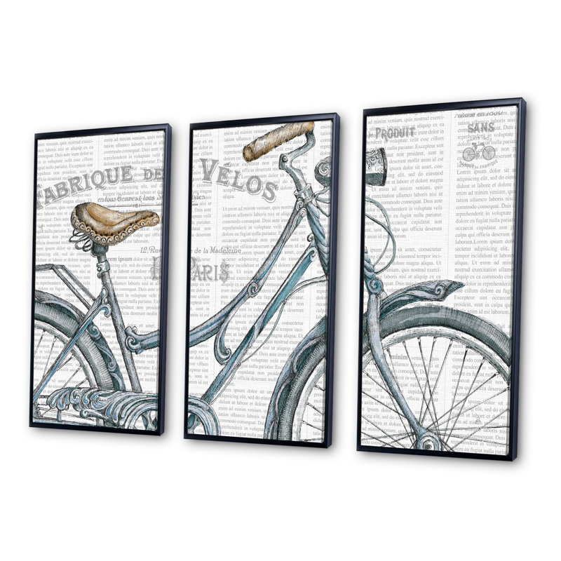 «Paris France Bicyclcles III», reproduction de cadre flottant 3 pièces sur toile, Cadre noir, L 36 po x H 28 po