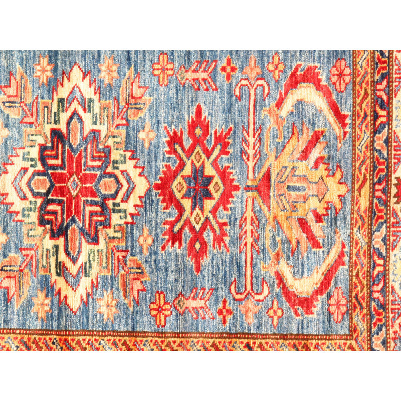 Tapis rouge / bleu en laine noué à la main de conception unique 3 pi 4 po x 4 pi 7 po Nashaly