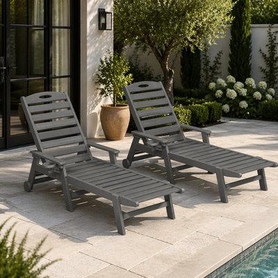Ensemble de 2 chaises longues d'extérieur, chaises longues de piscine en PEHD pour la terrasse, le bronzage et le bronzage, flexibilité et durabilité accrues