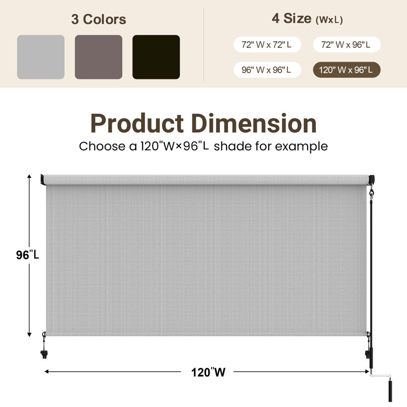 Store à enroulement extérieur sans cordon l 6 pi x L 6 pi, store de patio sans assemblage avec tissu 420 g / m² amélioré pour un blocage des rayons UV à 95%, stores résistants aux intempéries pour une utilisation intérieure et extérieure